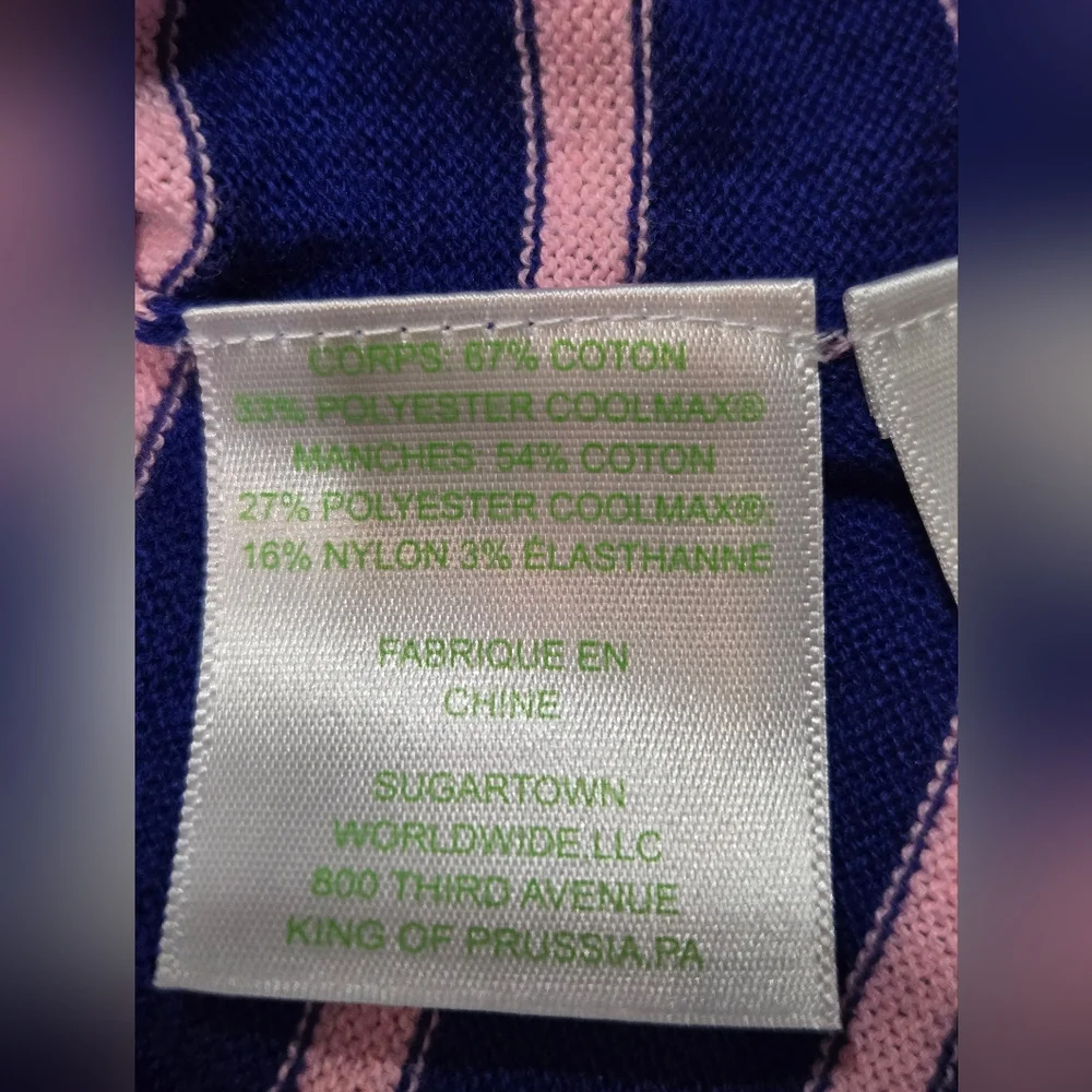 Lilly Pulitzer Navy and Pink Striped Top Sz Small 67% Cotton 37% Espandex